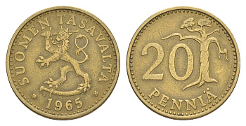 Финляндия 20 пенни 1965 KM 47 алюминиевая бронза 4648-357