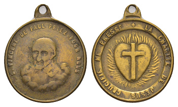 Франция религиозный медальон с изображением Викентия де Поля 1830 Дочери милосердия, размер 23,5x22,5 мм, вес 4,03 гр латунь 4654-124