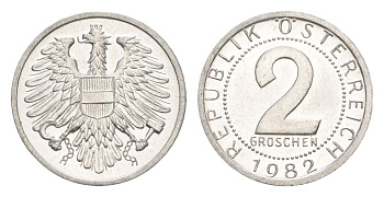 Австрия 2 гроша 1982 KM 2876 алюминий UNC 4564-1066