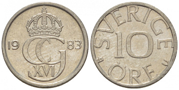 Швеция 10 эре 1983 U Карл XVI Густав (1973- ) KM 850 медно-никель 3955-352