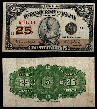 Канада 25 центов 1923 Pick 11 c бумага UNC (пресс) 451-1224-3