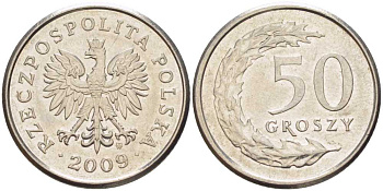 ПОЛЬША 50 ГРОШЕЙ 2009 MW KM 281 медно-никель 34-654
