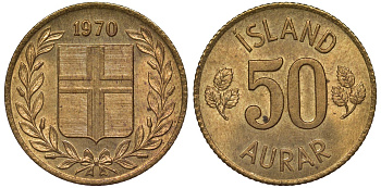 Исландия 50 эйре 1970  KM 17 никель латунь  UNC 4128-711