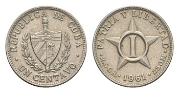 Куба 1 сентаво 1961 KM 9.2 медно-никель aUNC 4627-1216