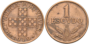 Португалия 1 эскудо 1979  KM 597 бронза    4161-734