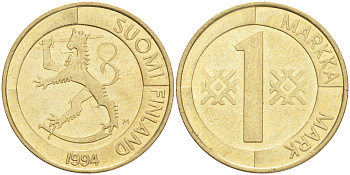 ФИНЛЯНДИЯ 1 МАРКА 1994 M KM 76 алюминиевая бронза 4556-444