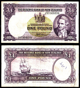 Новая Зеландия 1 фунт 1940-1955 Pick 159 d бумага 2119-40-2-2