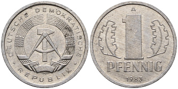 ГДР 1 пфенниг 1986 A KM 8.1 алюминий 4189-525