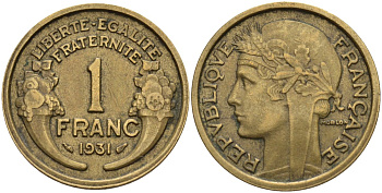 Франция 1 франк 1931 KM 885, Le Franc 219.2 алюминиевая бронза 4142-811