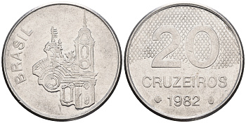 Бразилия 20 крузейро 1982 собор KM 593.1 нержавеющая сталь 87-557