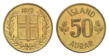 Исландия 50 эйре 1973 KM 17 никель латунь UNC 4690-558