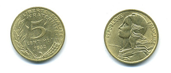 ФРАНЦИЯ 5 САНТИМОВ 1982 ТИП MARIANNE KM 933 медь алюминий никель 84-1545