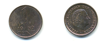 Нидерланды 1 цент 1980 Юлиана (1949-1980) KM 180 бронза UNC 80-969