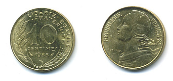 Франция 10 сантимов 1985 тип Марианна KM 929, LE FRANC 144.25 медь алюминий никель 84-1633