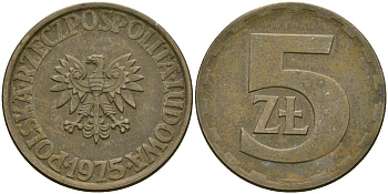 Польша 5 злотых 1975 Ленинградский монетный двор KM 81.1 латунь 4364-1726