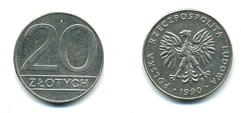 Польша 20 злотых 1990 MW KM 153.2, Parchimowicz 255b медно-никель 41-1056