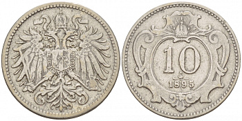 АВСТРИЯ 10 ГЕЛЛЕРОВ 1895 ФРАНЦ ИОСИФ (1848-1916) KM 2802 никель 4548-115