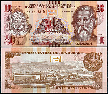 Гондурас 10 лемпира 2019 Хосе Тринидад Кабаньяс, университет Тегусигальпа Pick 99 d  бумага  UNC (пресс) 447-107-1