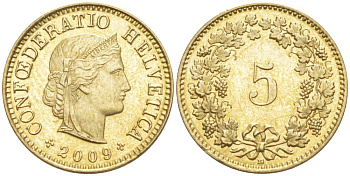 ШВЕЙЦАРИЯ 5 РАППЕНОВ 2009 В KM 26с алюминий латунь 4181-859