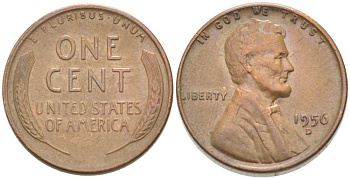 США 1 ЦЕНТ 1956 D, ЛИНКОЛЬН KM А132 медь цинк 218-666