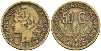 Французский Камерун 50 сантимов 1924 (а), монетный двор Париж KM 1 алюминиевая бронза 4164-1157