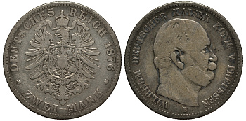 Пруссия 2 марки 1876 B, Вильгельм I (1861-1888) Weege 96, J. 96, KM 506 серебро 3711-641