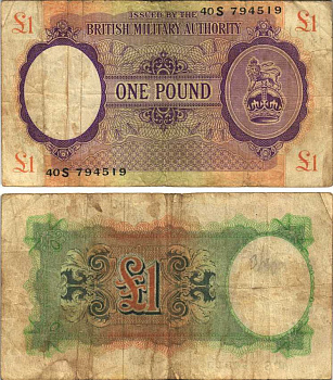 АНГЛИЯ 1 ФУНТ 1943 ВОЕННЫЙ ВЫПУСК Pick M6a бумага VF- 7218-9-3