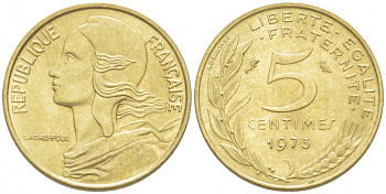 ФРАНЦИЯ 5 САНТИМОВ 1973 ТИП MARIANNE KM 933 медь алюминий никель 4516-835
