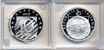 Италия 10 евро 2005 60 лет мира и свободы в Европе, античная монета KM 271 серебро PROOF 5-3-1-49