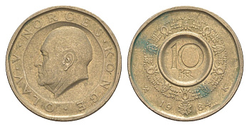 Норвегия 10 крон 1984 Улаф V (1957-1991) KM 427 никель латунь 4635-752