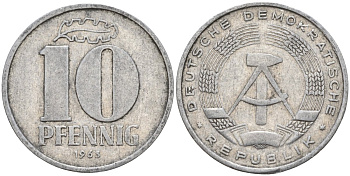 ГДР 10 пфеннигов 1963 A KM 10 алюминий 4143-733