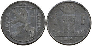 Бельгия 1 франк 1941 Belgique - Belgie KM 127 цинк 65-142