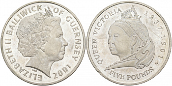 Гернси 5 фунтов 2001 100 лет со дня смерти королевы Виктории KM 106 медно-никель 73-824