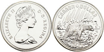 Канада 1 доллар 1980 Арктические территории, полярный медведь KM 128 серебро UNC 1091-9-21