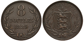 Гернси 8 даблов (дублей) 1889 H KM 7 бронза 650-712