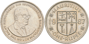 Маврикий 1 рупия 1987 Сивусагур Рамгулам KM 55 медно-никель 4364-3157