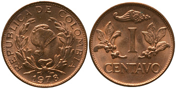 Колумбия 1 сентаво 1978 KM 205a, Schon 25a, Hernandez 336, Restrepo 352 сталь плакированная медью 4516-739
