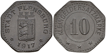 Фленсбург 10 пфеннигов 1917 Funck 131.3 цинк 4606-213