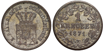 Бавария 1 крейцер 1871 Людвиг II (1864-1886) KM 487 серебро 75-1356