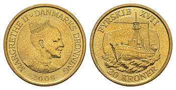 Дания 20 крон 2009 Корабли - Плавучий маяк KM 935 алюминиевая бронза UNC 4650-821