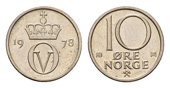 Норвегия 10 эре 1978 Улаф V (1957-1991) KM 416 медно-никель 3458-1134