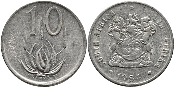 ЮАР 10 центов 1984 цветок алоэ KM 85 никель 3336-1231