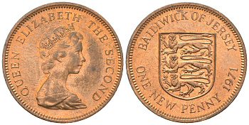 Джерси 1 новый пенни 1971 Елизавета II (1952-2022), герб KM 30 бронза aUNC 4152-716