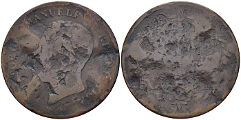 ИТАЛИЯ 5 ЧЕНТЕЗИМО 186Х M, ВИКТОР ИМАНУИЛ II (1861-1878) KM 3.2 медь 28-717