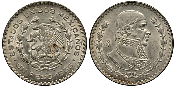 Мексика 1 песо 1966 Хосе Мария Морелос KM 459 серебро 74-1013