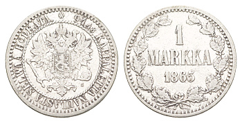 Россия для Финляндии 1 марка 1865 S, Александр II (1855-1881) Биткин 625 серебро 1530-945