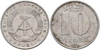 ГДР 10 пфеннигов 1967 A KM 10 алюминий 27-356