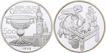 Австрия 500 шиллингов 1998 золотая чаша и церковь, золотых дел мастер (ювелир) KM 3054 серебро PROOF 1077-10-42