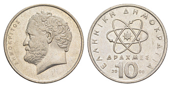 Греция 10 драхм 2000 Демокрит KM 132 медно-никель aUNC 4575-344