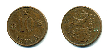 Финляндия 10 пенни 1926 республика (1918-1962) KM 24 медь 46-1513